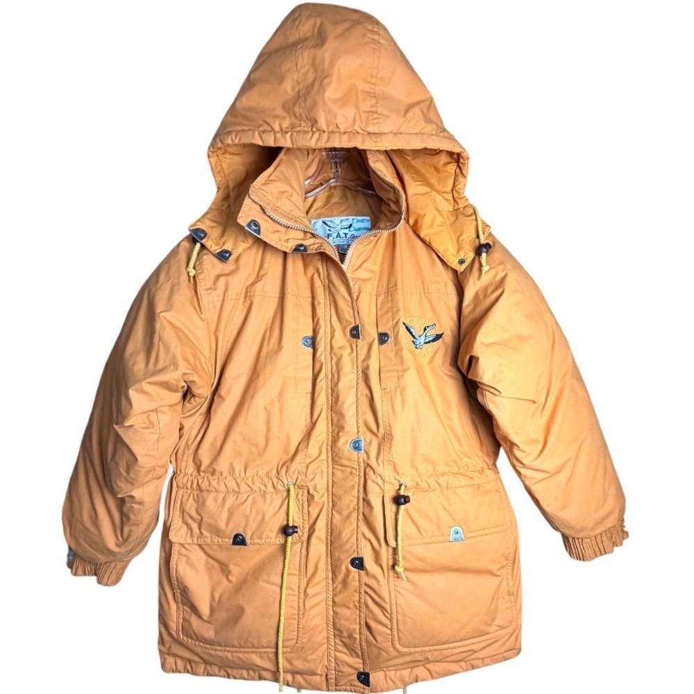 Triple F.A.T. Goose Vintage Down‎ Parka Jacket Small Tan Hooded Y2K
